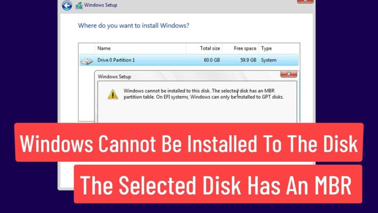 No se puede instalar Windows en este disco. El disco seleccionado tiene