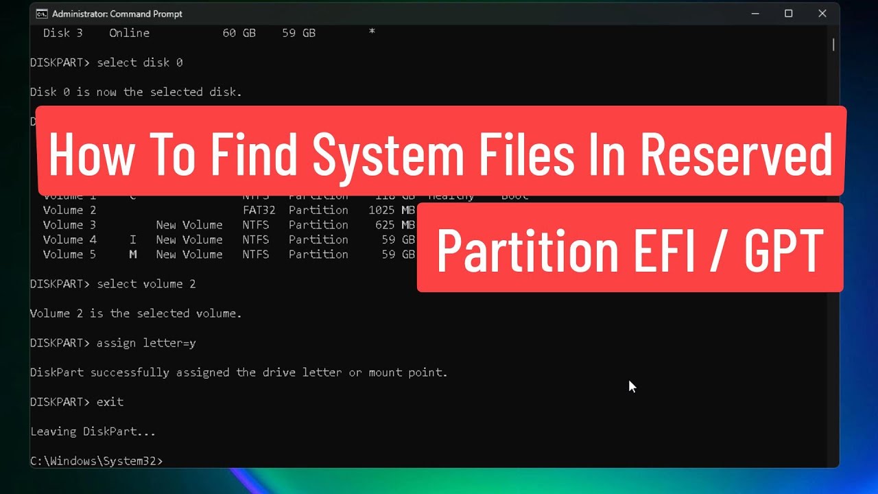 Buscar archivos sistema en partición reservada EFI / GPT.