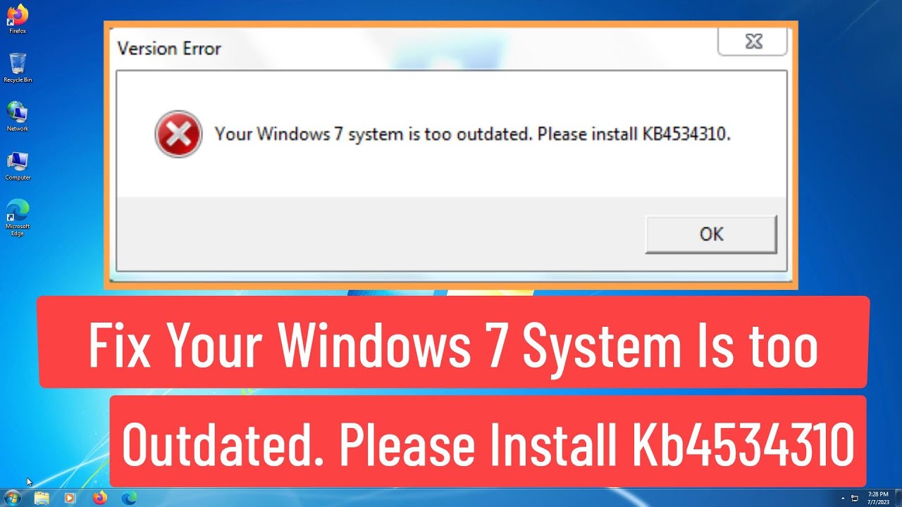Actualiza tu sistema Windows 7. Roblox error Kb4534310.