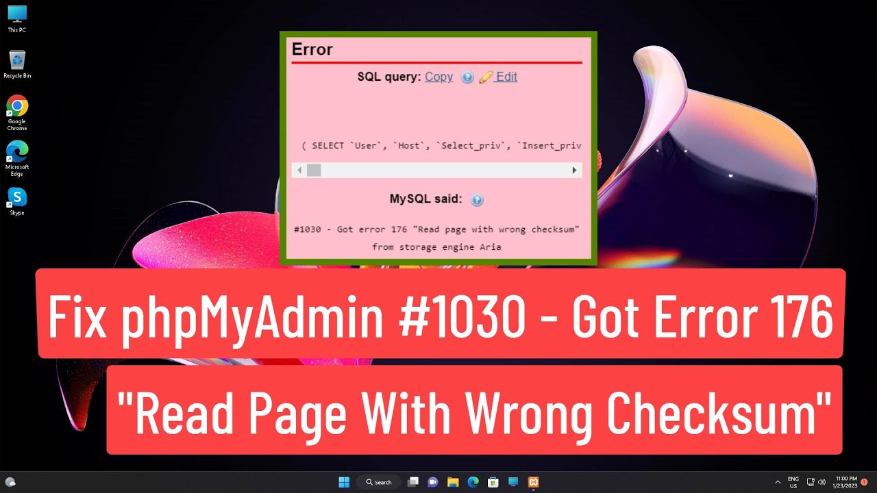 Solución del error 176 Read Page With Wrong Checksum en phpMyAdmin.