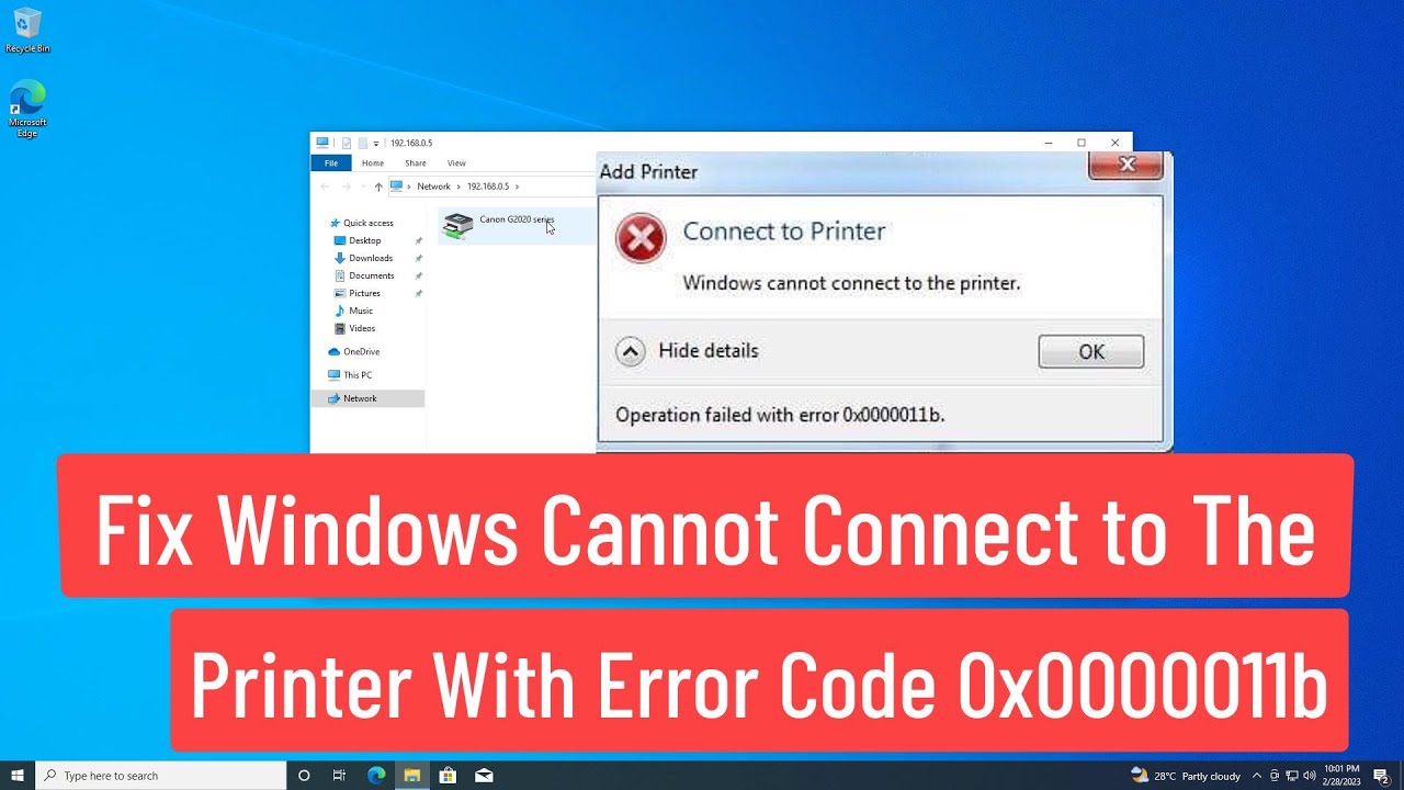 Windows no se puede conectar a la impresora con el código de error 0x0000011b