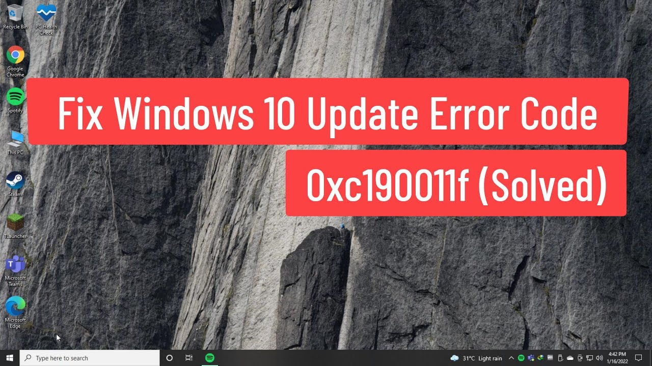 Arreglar error actualización Windows 10 código 0xc190011f (Solucionado)