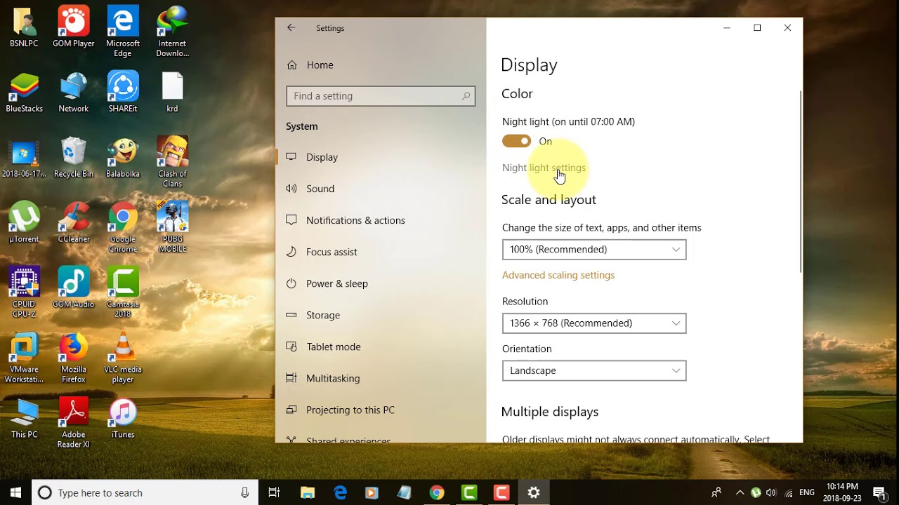 Activar ajustes Night Light en Windows 10