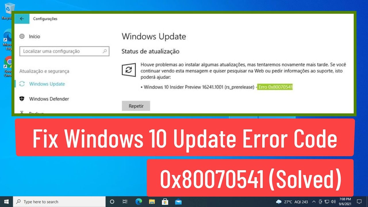 Arreglar Error de Actualización de Windows 10: Código 0x80070541