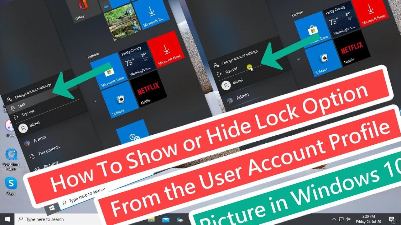 Cómo mostrar/ocultar opción de bloqueo en la imagen de perfil de la cuenta de usuario en Windows 10
