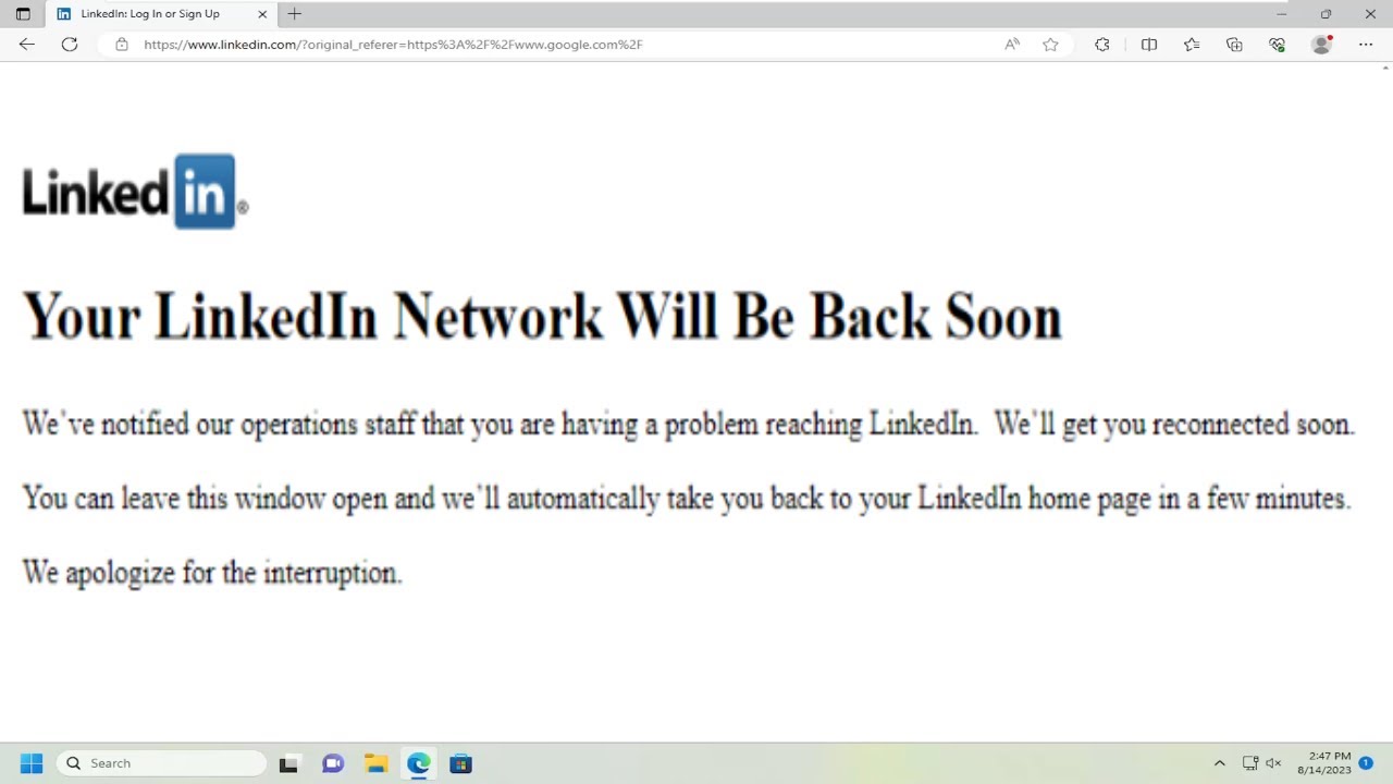 Red LinkedIn temporalmente no disponible