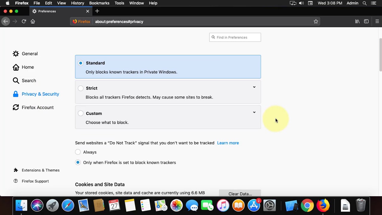 Eliminar cookies y caché en Firefox en macOS Mojave
