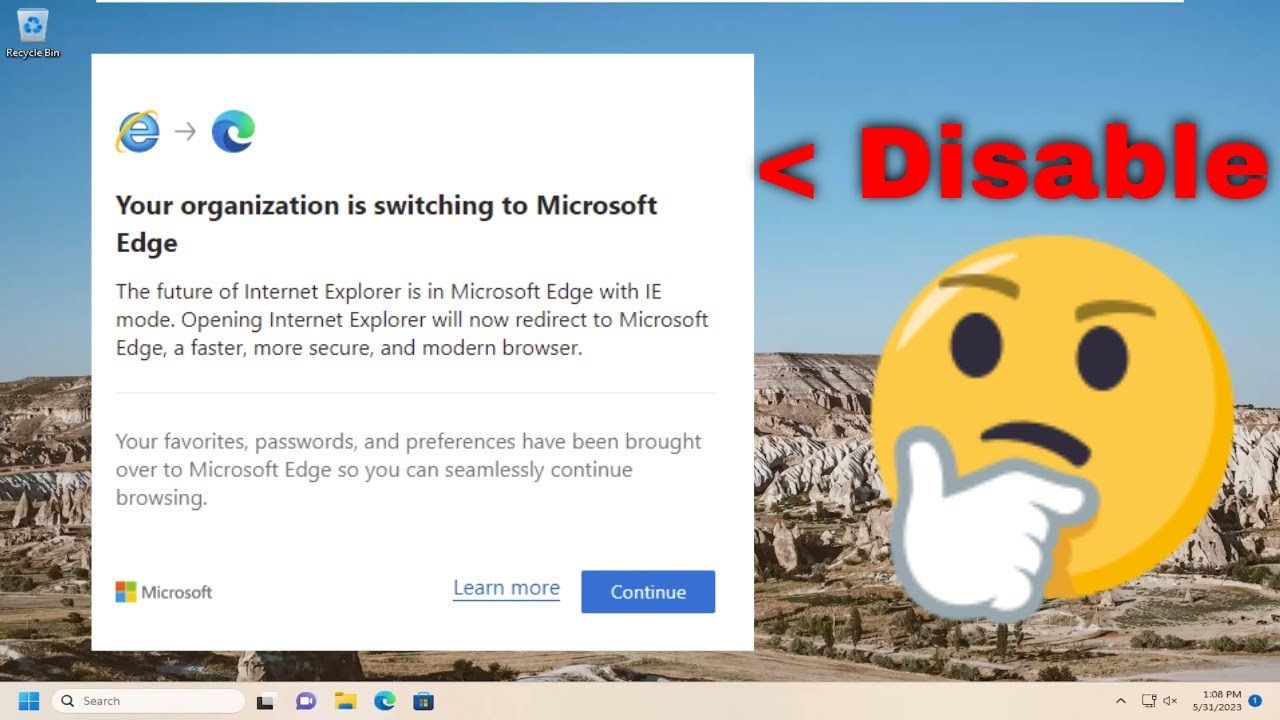Desactivar el aviso de Microsoft Edge en el cambio de organización