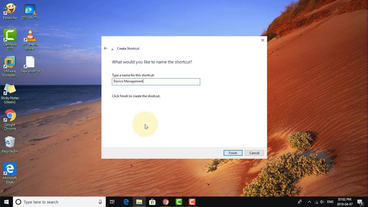 Crear acceso directo de administración de dispositivos en Windows 10