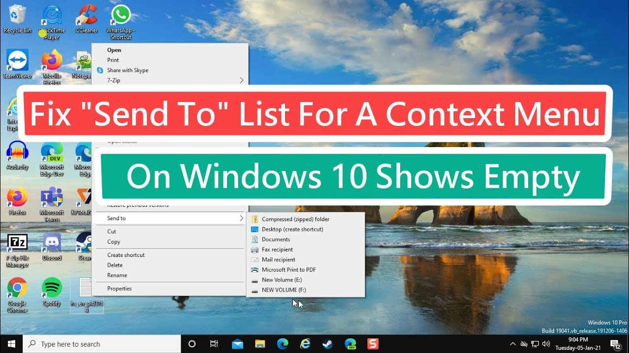 Solución para la lista Enviar a vacía en el menú contextual de Windows 10