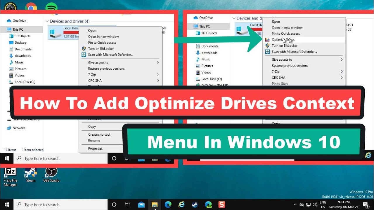 Añadir menú contextual Optimizar unidades en Windows 10