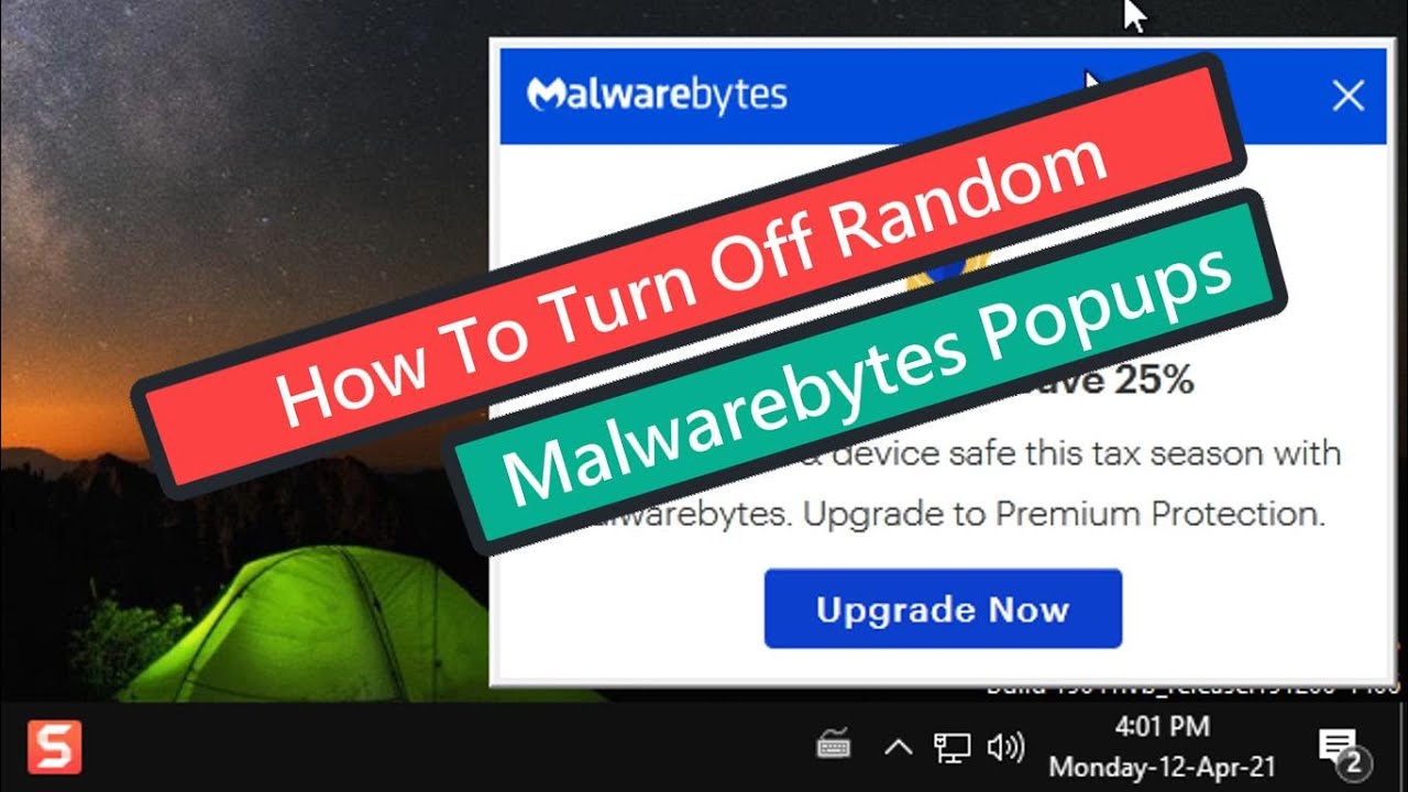 Desactivar notificaciones emergentes aleatorias de Malwarebytes