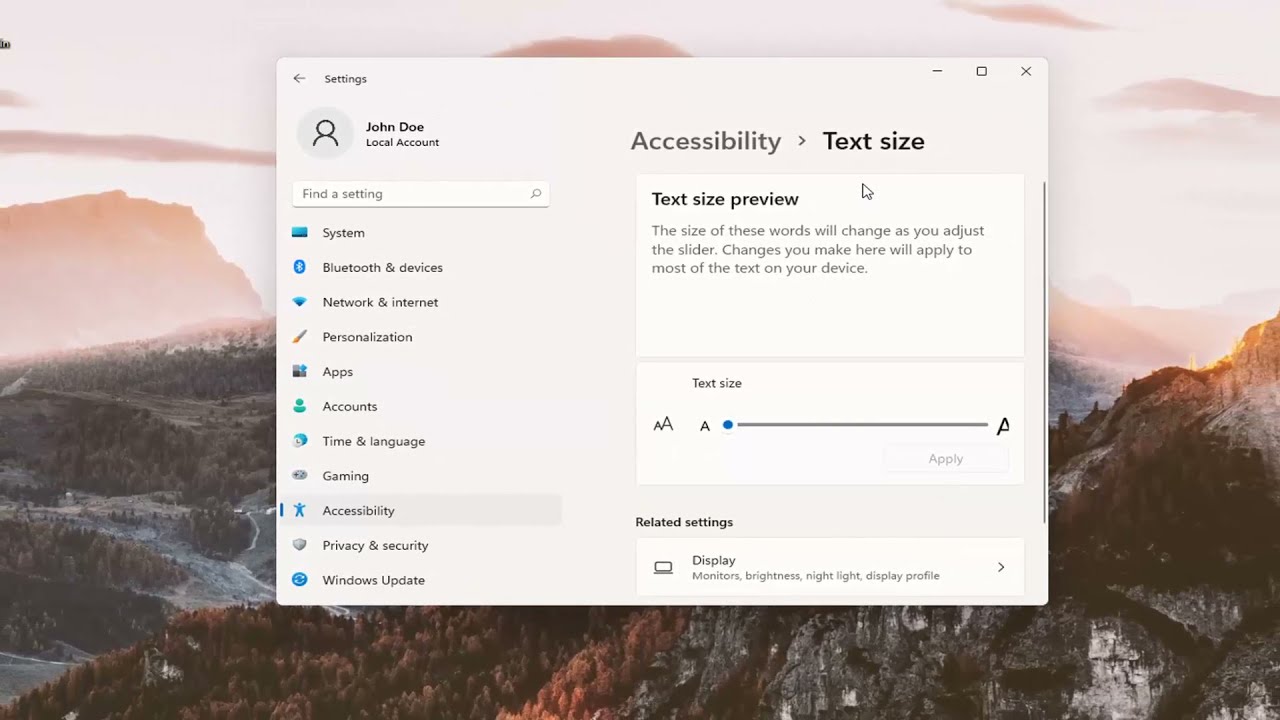 «Ajustar el tamaño del texto en Windows 11»