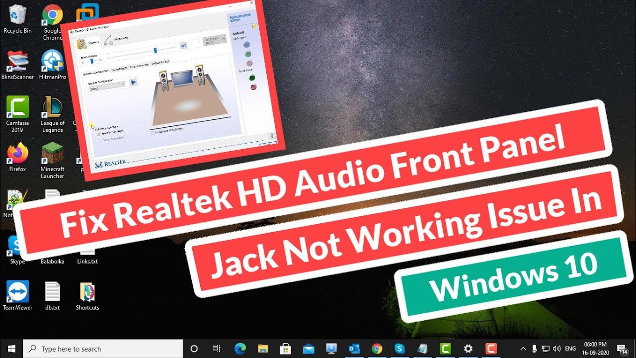 Solución fallo panel frontal audio Realtek HD en Windows 10