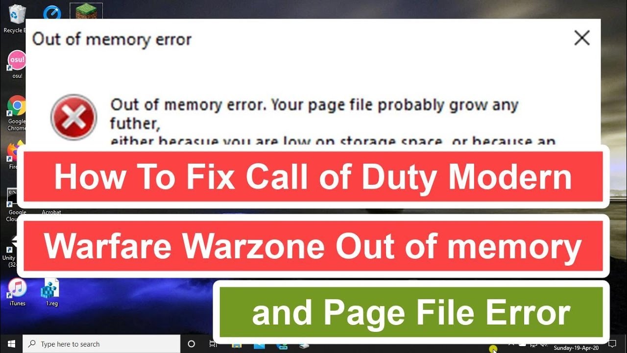 Corregir error de memoria y archivo de paginación en Call of Duty Warzone