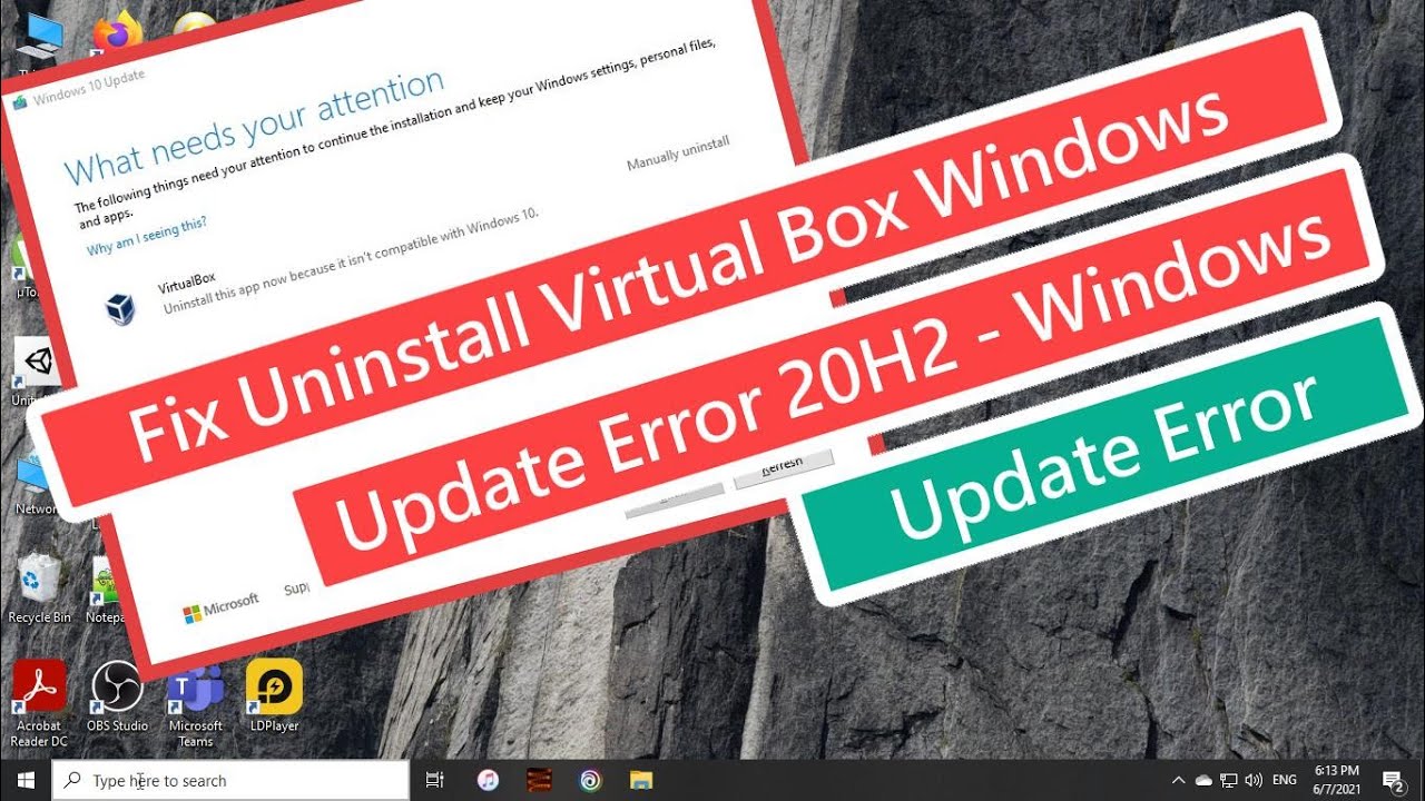 Solución error desinstalación Oracle VM Virtual Box Windows Update 20H2