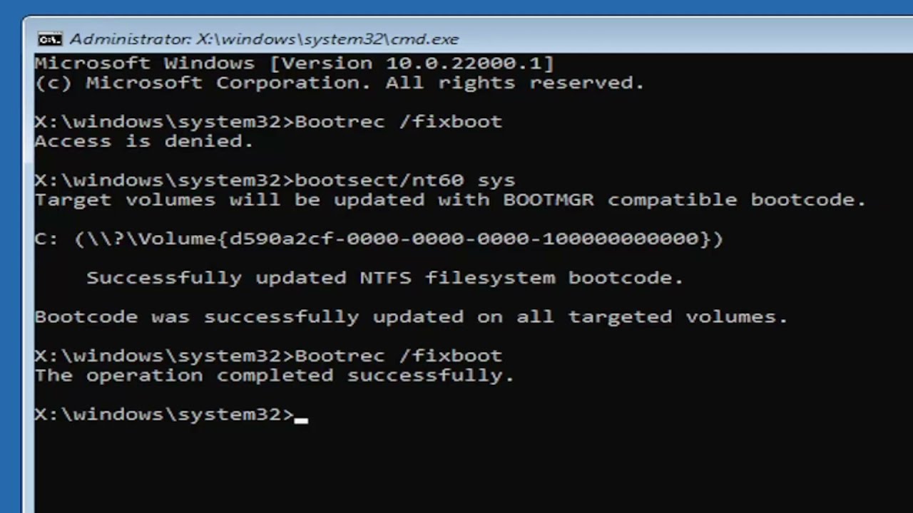 «Solución de error ‘Access is Denied’ al ejecutar ‘bootrec /fixboot’ en Windows 11»