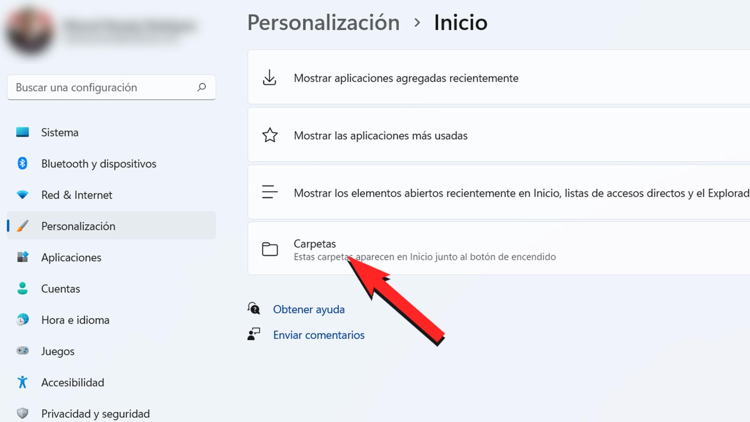 Anclar carpetas junto al botón de encendido