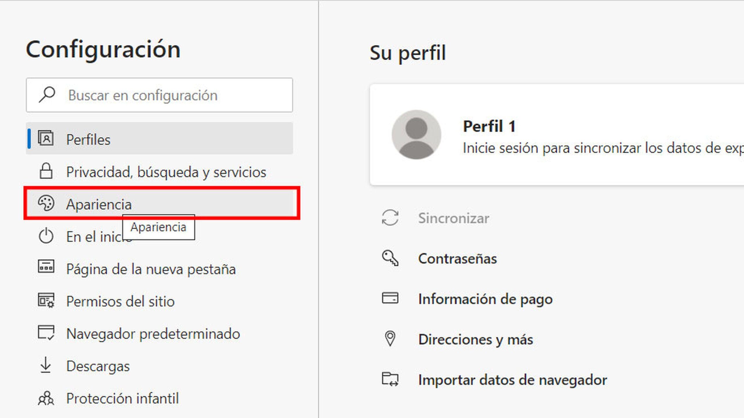 Opciones de pestañas verticales en Edge