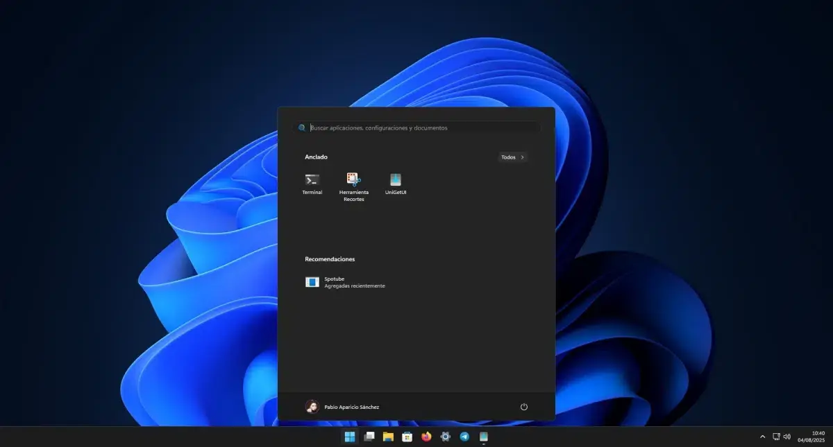 Menú Inicio Windows 11 ajustes