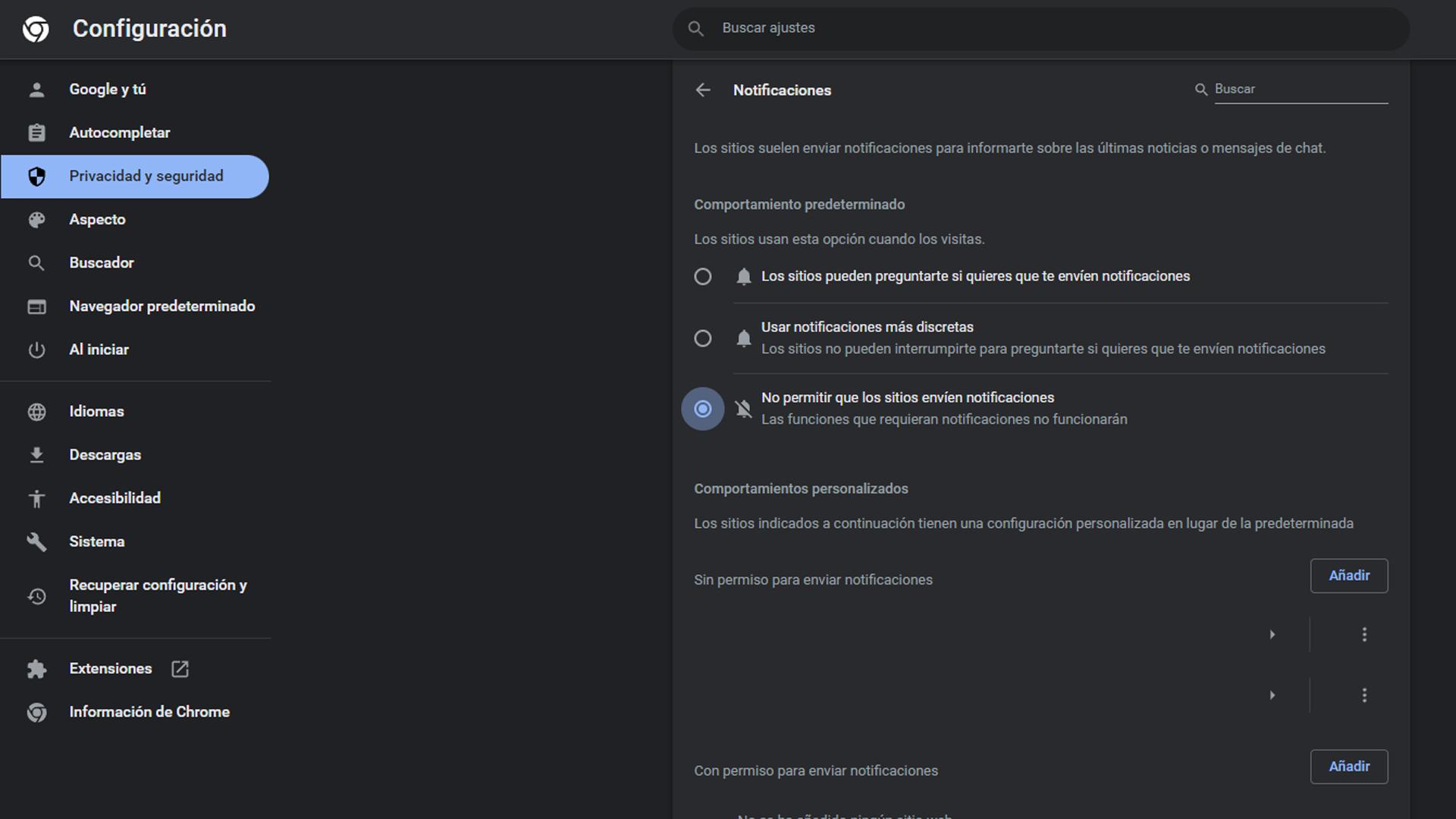 Silenciamiento automático de notificaciones en Chrome