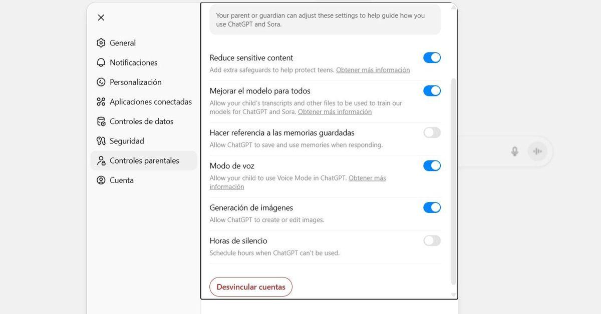 Configurar control parental en ChatGPT