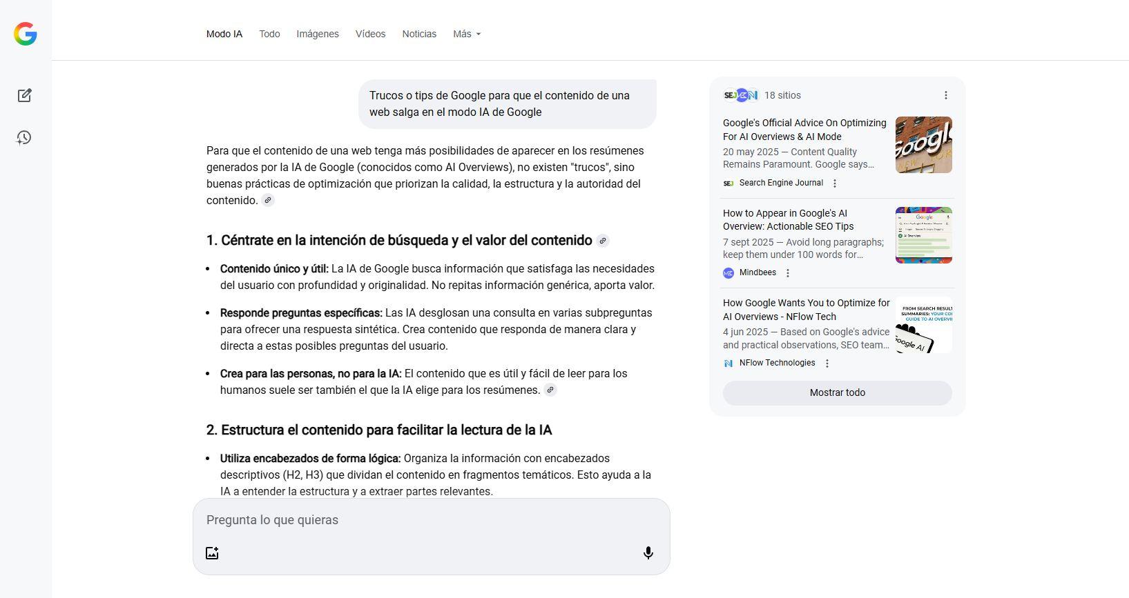 Resultados con IA en Google