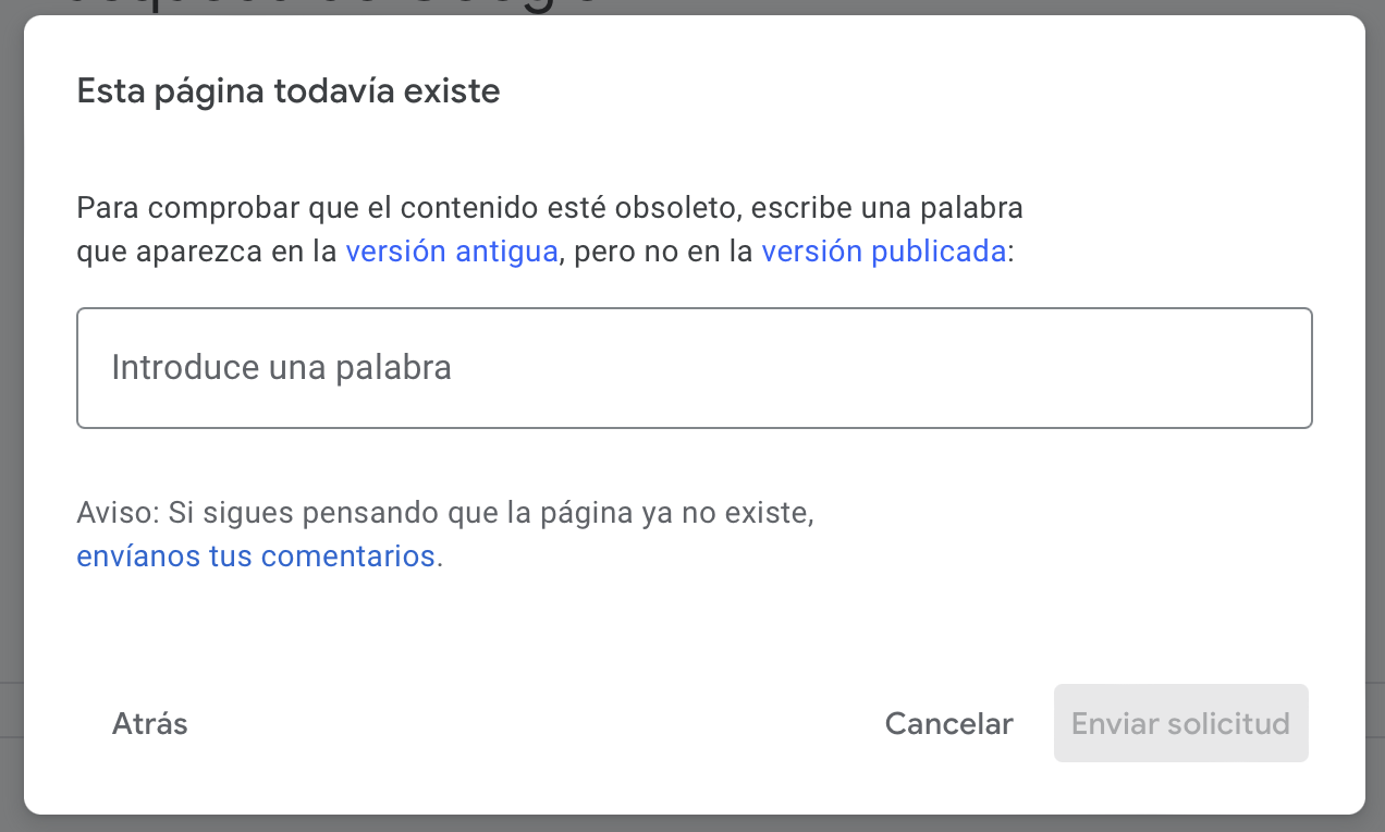 Motivos para retirar resultados en Google