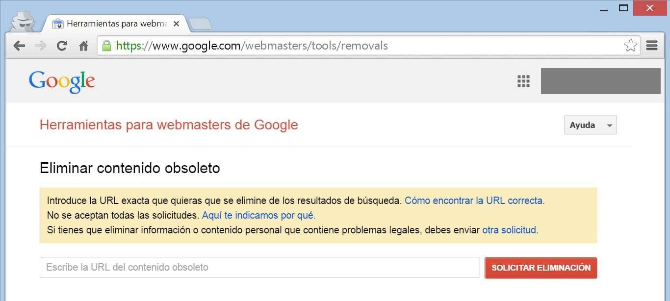Solicitud de eliminación en Google Search