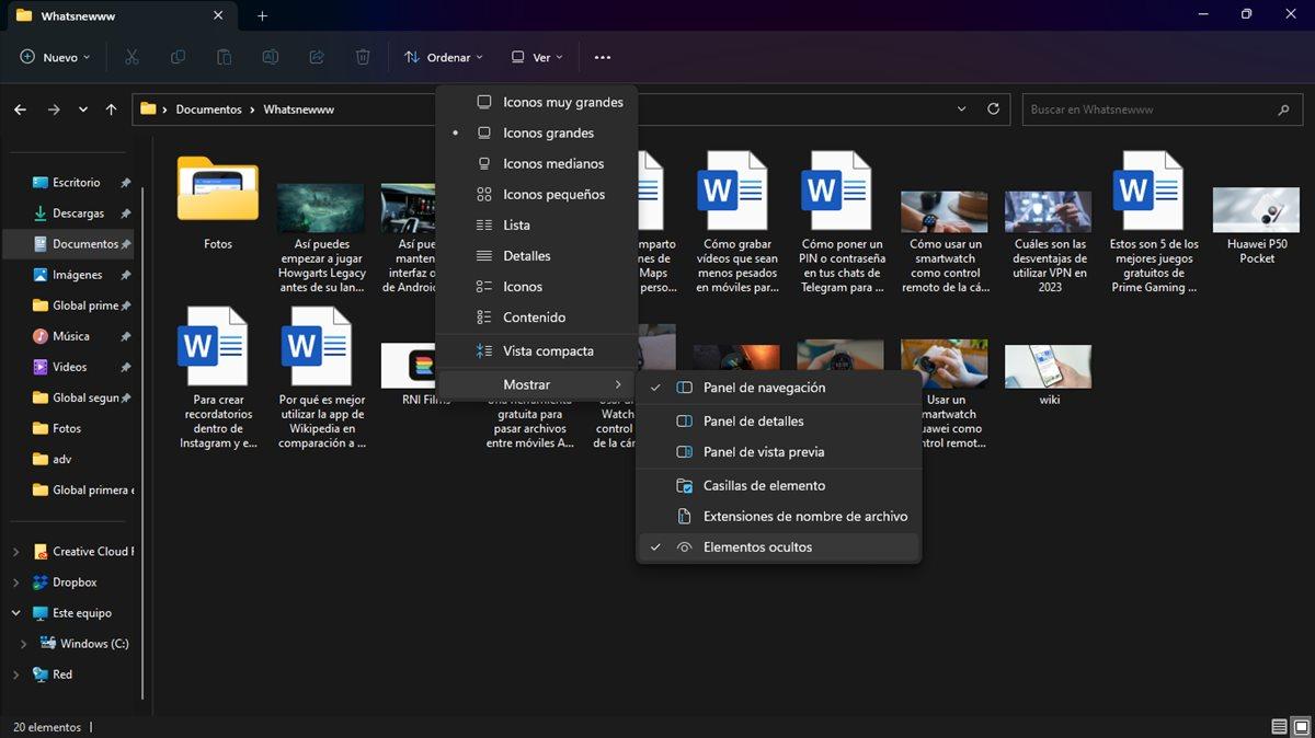 Mostrar elementos ocultos en el Explorador de Windows 11