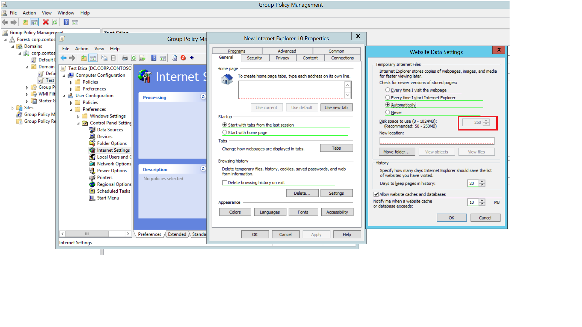 gestion cache perfiles Internet Explorer