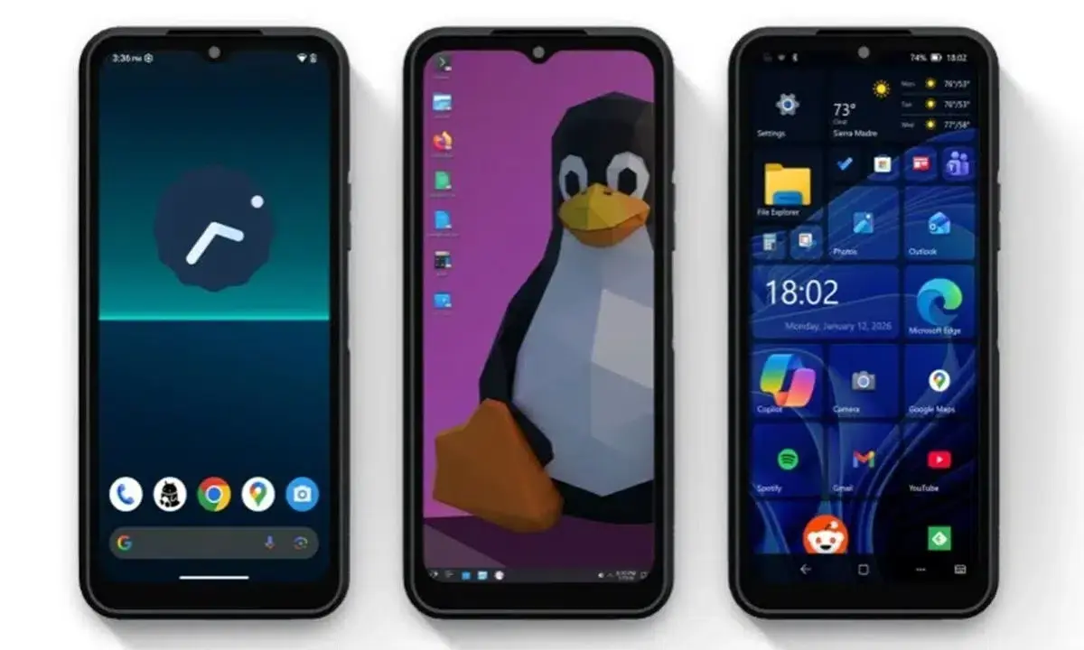Telefono que ejecuta Android Linux y Windows 11 Telefono que ejecuta Android Linux y Windows 11