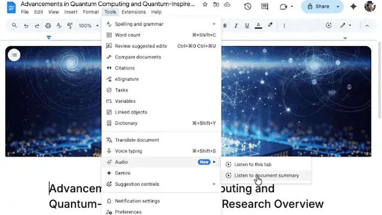 resumenes de audio con IA en Google Docs