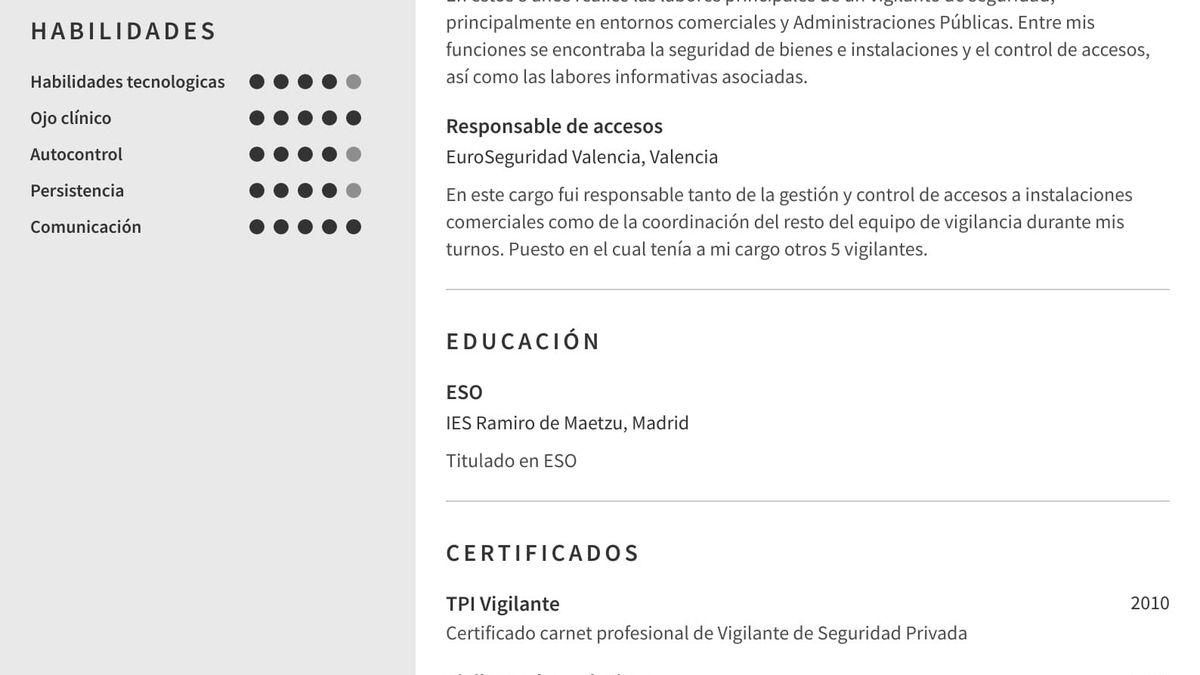 Perfil profesional en currículum de seguridad