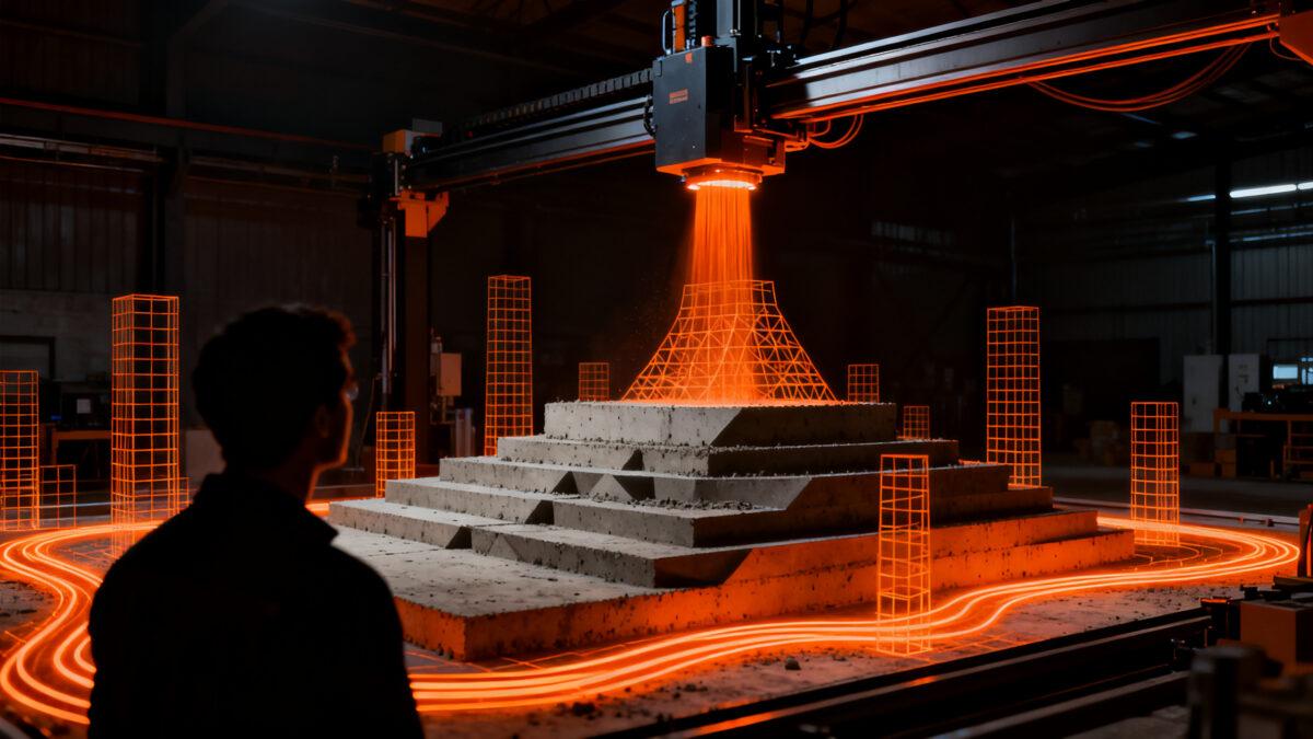 Proceso de impresión 3D de hormigón en obra
