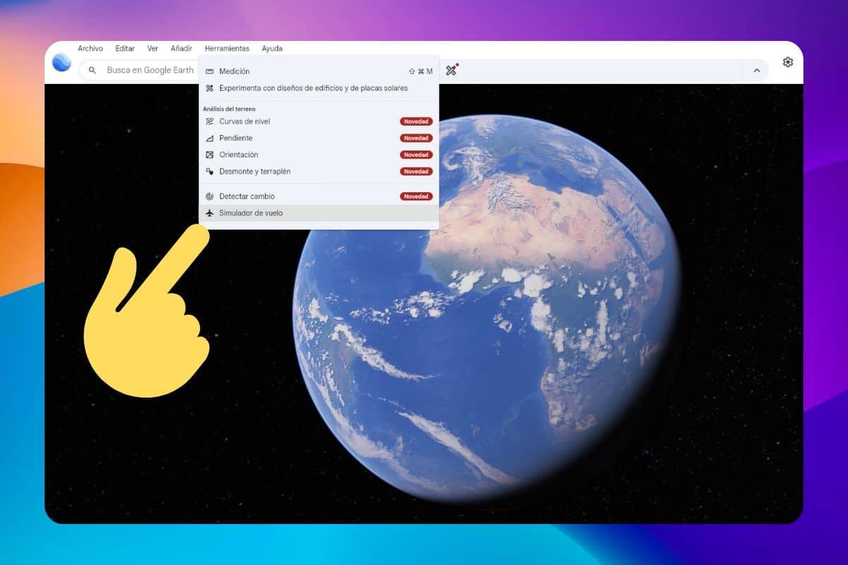 Interfaz del simulador de vuelo en Google Earth