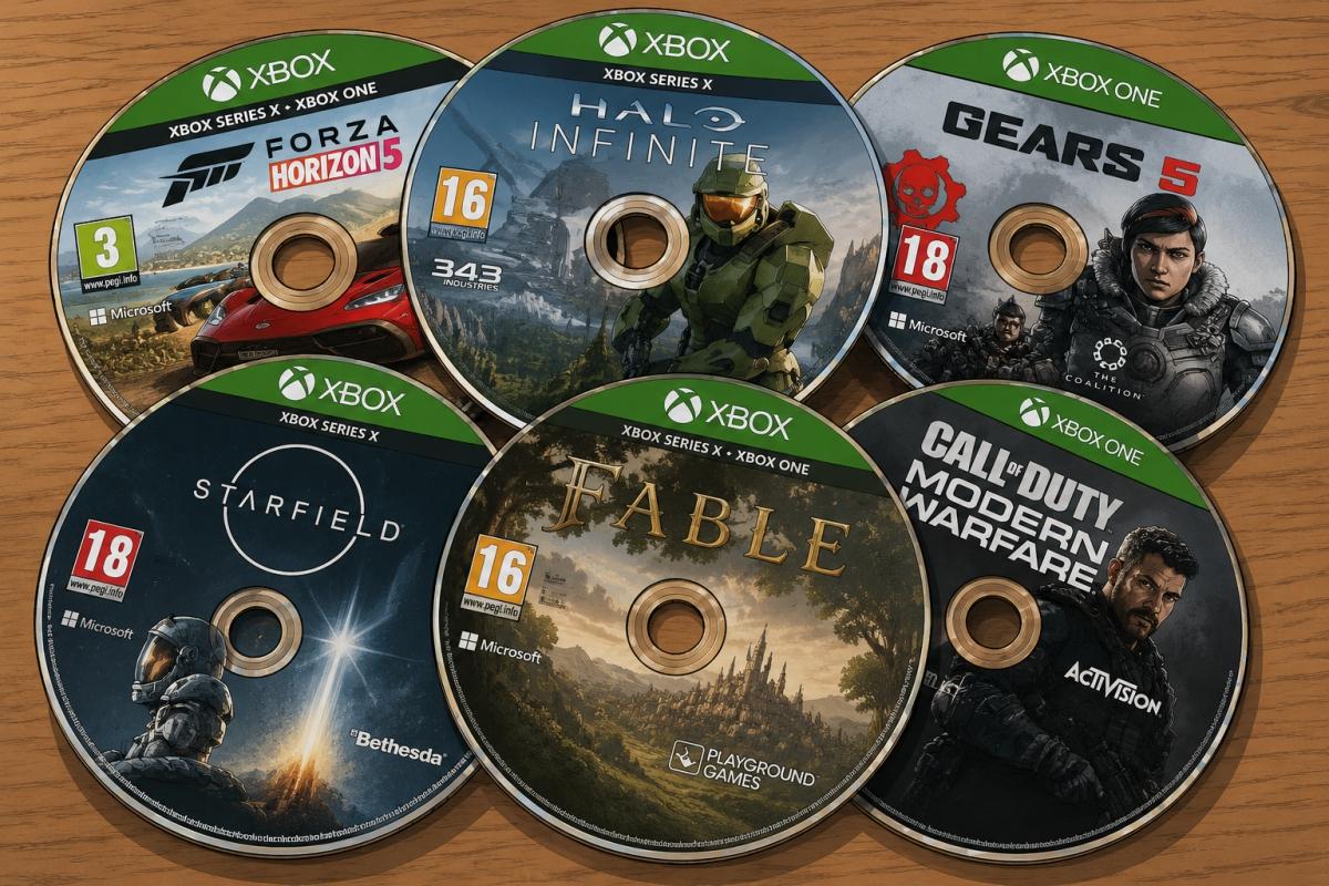 Consola Xbox y discos físicos