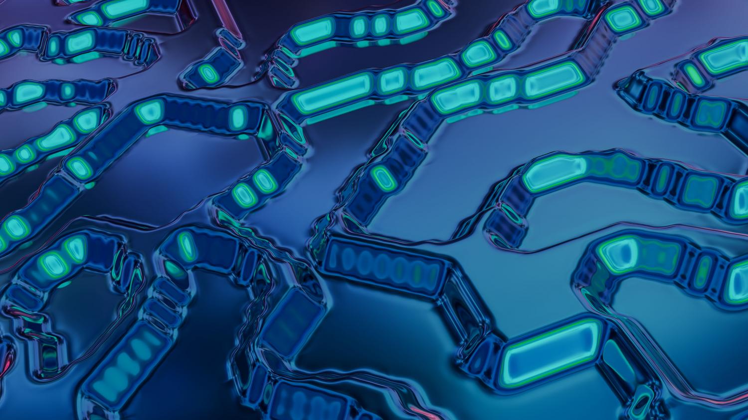Patrones abstractos de circuitos digitales en tonos azules, simbolizando el cambio tecnológico hacia Wayland y la modernización de la arquitectura en KDE Plasma 6.8.