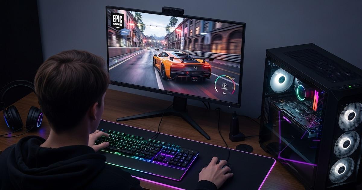 Juego de PC con error y luces RGB