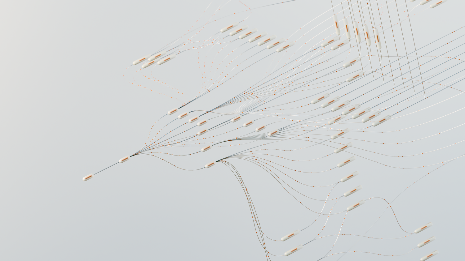Representación abstracta de redes neuronales digitales y flujo de datos, simbolizando la memoria institucional y la orquestación de la IA en Xirp.