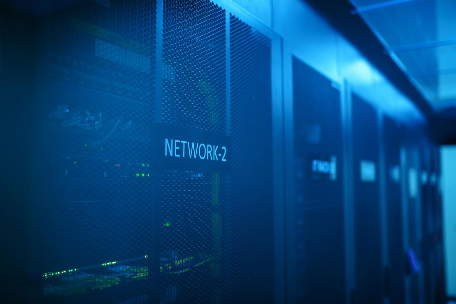 Modern data center server room illustrating the infrastructure used for cloud-based scraping and residential proxies.