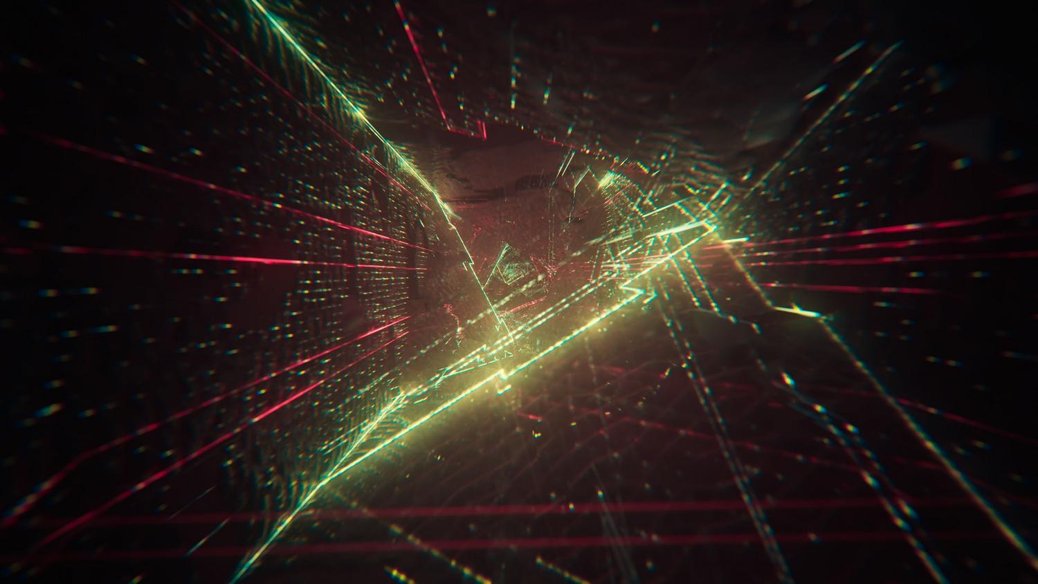 Túnel digital futurista con luces de neón representando el cifrado de una VPN